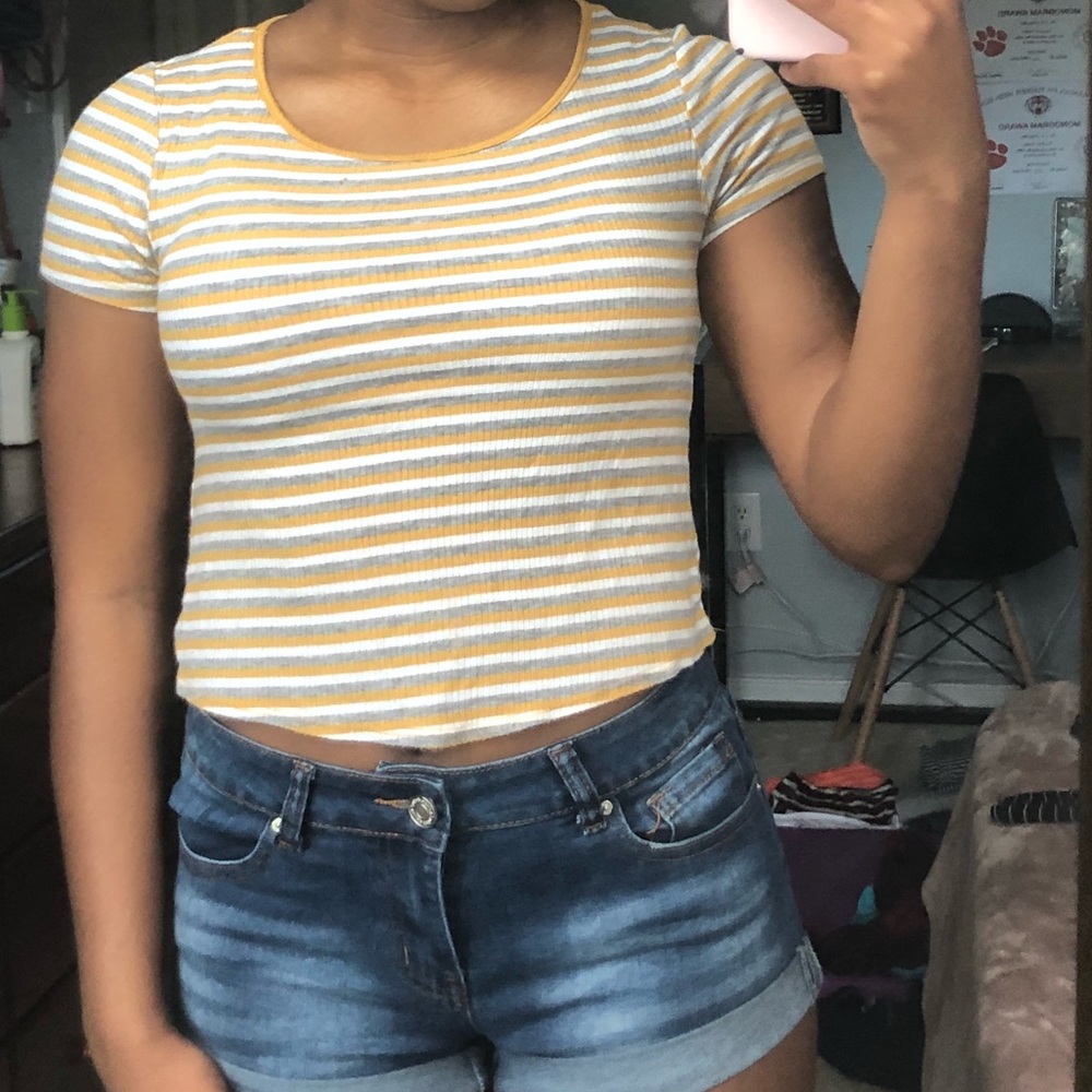 Yellow Striped Crop Top